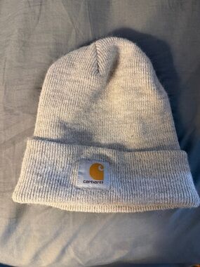 Carhartt Heather Gray Cuffed Beanie with Gold Logo Patch